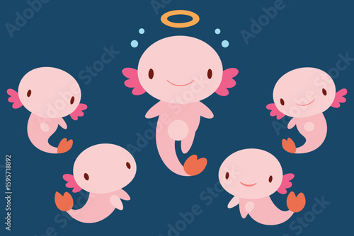 Adorable kawaii axolotl collection silhouette