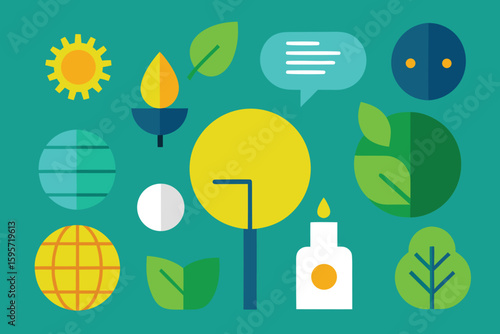Clean vector illustration set of environmental elements silhouette