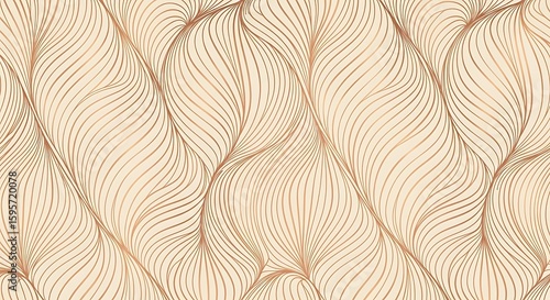 Elegant beige background with abstract golden line art pattern featuring swirling organic forms