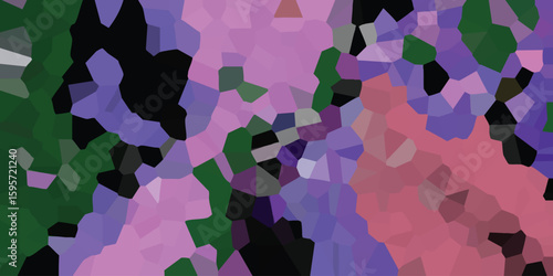 Abstract mosaic artwork featuring an interplay of vibrant colors with polygonal shapes creating a striking design and composition