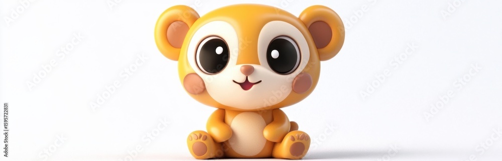 Fototapeta premium This adorable cartoon bear character showcases a cheerful expression with large, expressive eyes, perfect for attracting children's attention in any creative project.