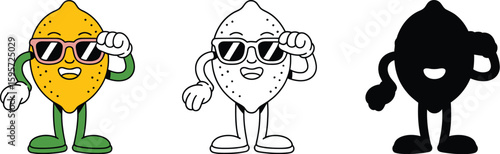 Cartoon lemon character with sunglasses illustration design elements for graphic design and web design