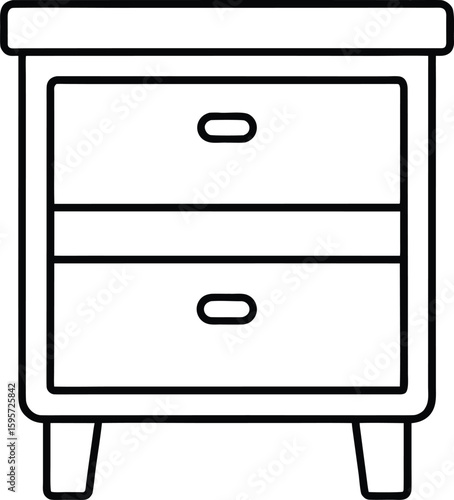 Clean line art icon of a nightstand for furniture and home design
