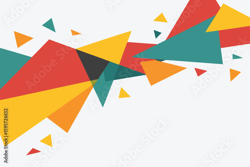 A scattered array of colorful triangles in red yellow green and orange on a white background space