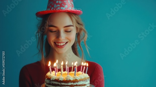 Happy woman with birthday cake