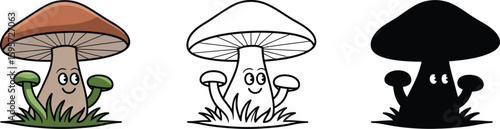 Mushroom illustration cartoon character vector art for kids coloring book pages design and clip art images