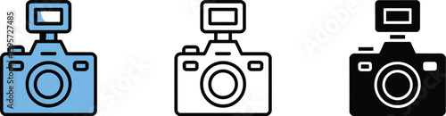 Camera icon set photography equipment vector illustration photo flash lens shutter digital camera