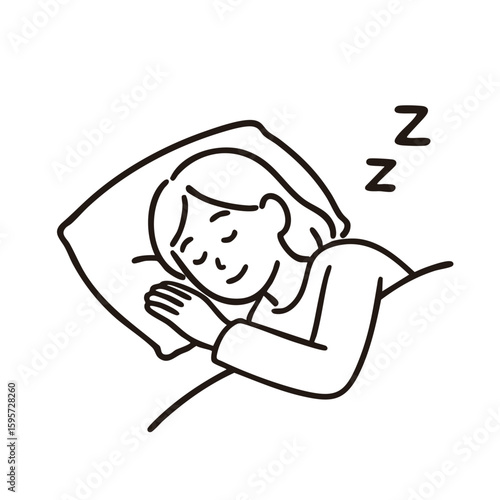 Heat‑stroke prevention – woman sleeping for recovery, minimal line art illustration