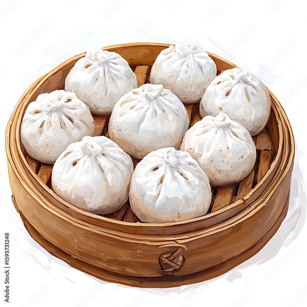 Fototapeta premium Delicious Steamed Buns in a Bamboo Steamer Basket Ready to Eat.