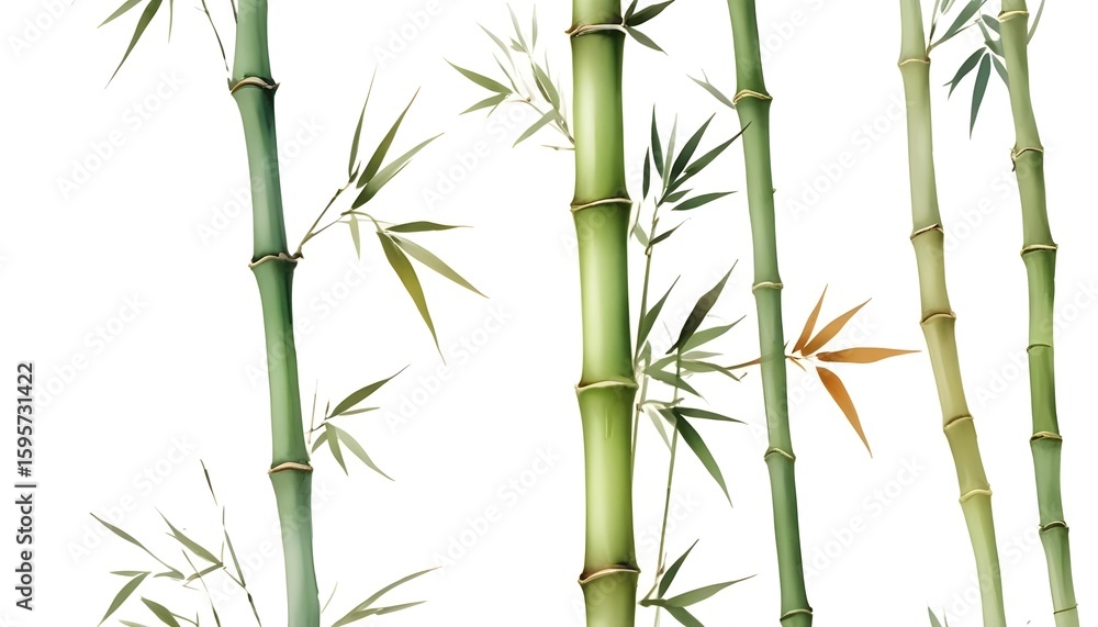 Obraz premium Watercolor illustration of a bamboo tree, set against a warm, textured background, capturing the essence of autumn nature