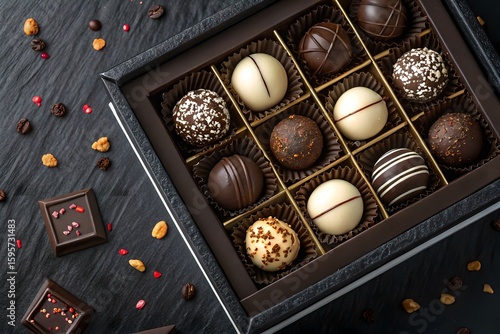 Delicious chocolate truffles assortment in a box gourmet dessert sweets confectionery gift idea treat 