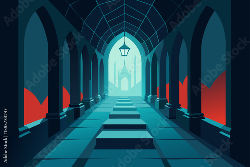 Gothic Window with Witch Flying Outside