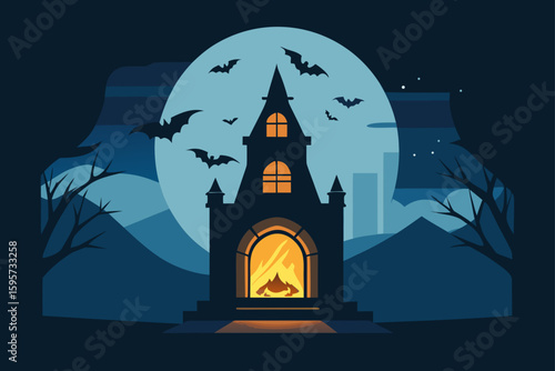 Gothic Mirror with Glowing Jack O Lantern