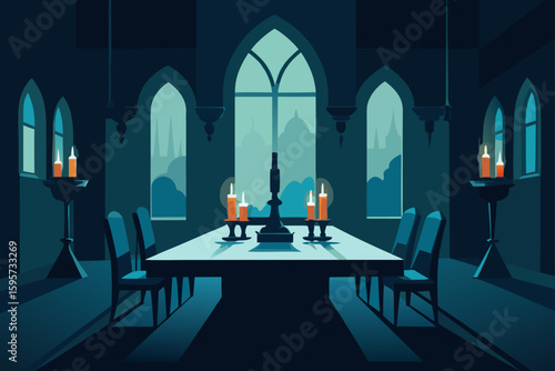 Spooky Gothic Dining Room with Glowing Candles