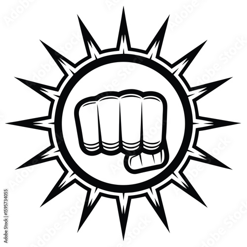 Black fist sunburst symbol white knuckles