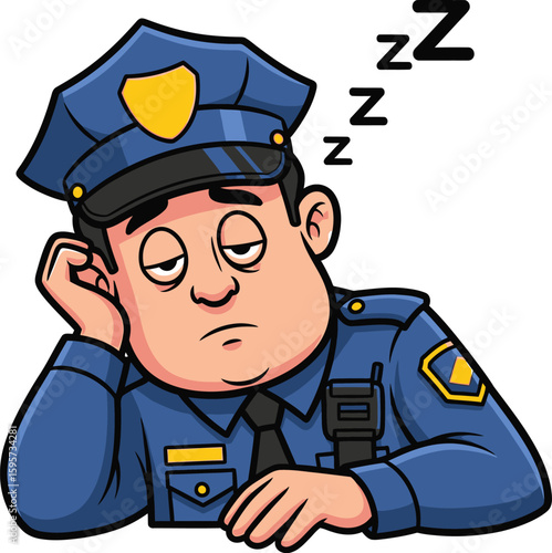 Tired Sleepy Policeman Drowsy at Desk Clipart