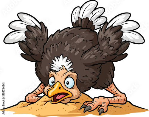 Scared Ostrich with Head in Sand Clipart