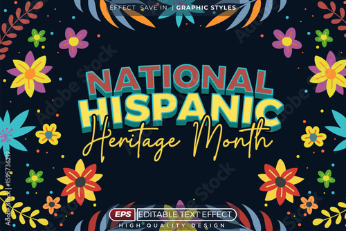 Editable 3d vector text effect national hispanic heritage month for poster design