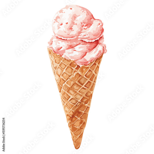 Strawberry ice cream watercolor illustration isolated