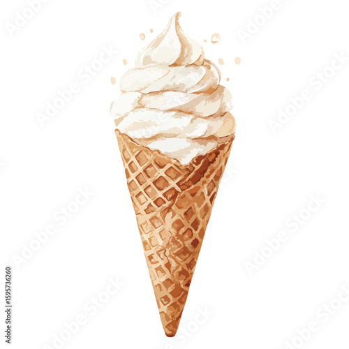 Ice cream cone watercolor illustration isolated