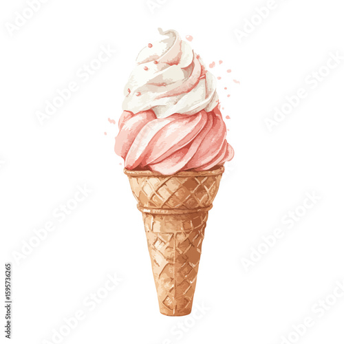 Strawberry ice cream watercolor illustration isolated