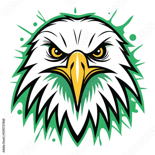Fierce eagle head green splash illustration yellow eyes