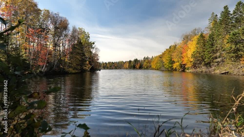 Waterfall and autumn leaves. Manavgat waterfall in prince edward island Canada. High quality 4k footage