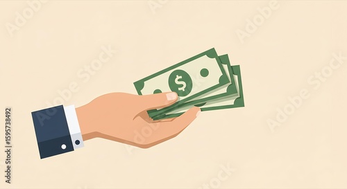 Flat Vector Illustration of a Hand Holding US Dollar Bills