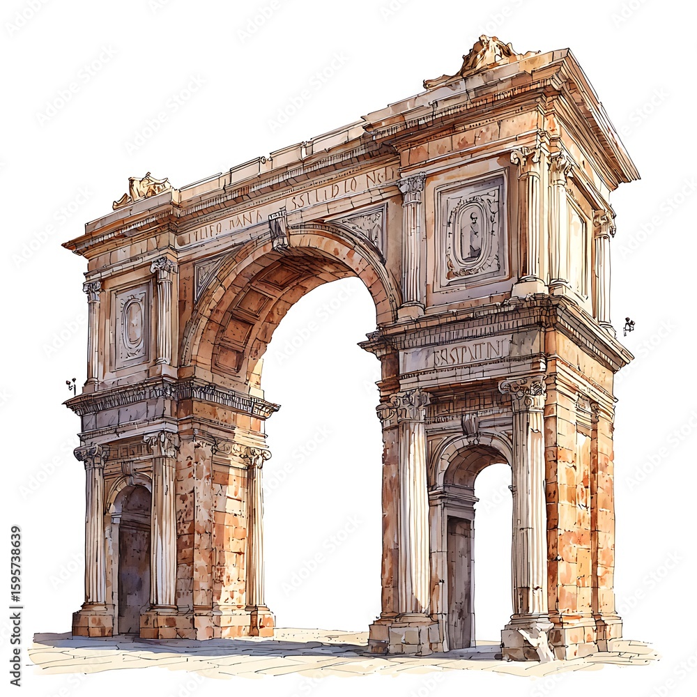Obraz premium Ancient Roman Archway Illustration for Travel and History Projects