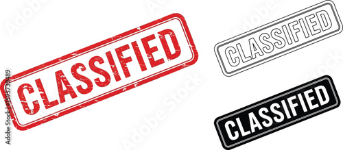 Classified stamp vector set, red classified stamp vector, black classified stamp vector