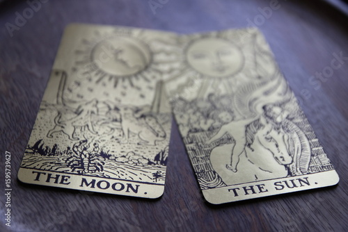 Mystical atmosphere captured through a detailed tarot card arrangement on a textured surface. Rich symbolism and traditional esoteric themes evoke intuition, divination, and spiritual insight. Ideal f