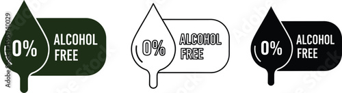 Alcohol free vector icon set, zero percent alcohol label, no alcohol product badge design