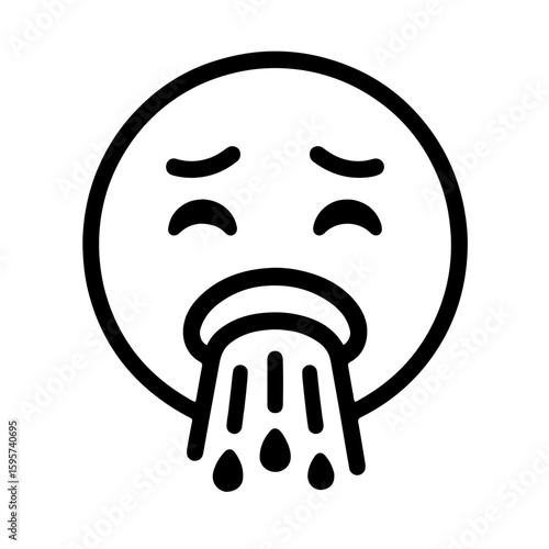 Nauseated Face Emoji in Outline Style