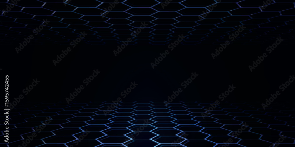 Naklejka premium Dark background with modern and futuristic blue hexagonal shapes. Future technology pattern design.