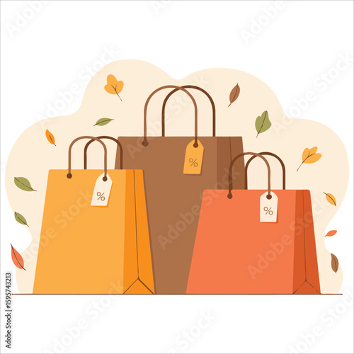 Autumn sale shopping bags falling leaves vector