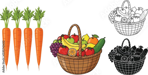 Carrots basket fruit vegetables healthy food nutrition vitamins diet organic fresh produce market grocery