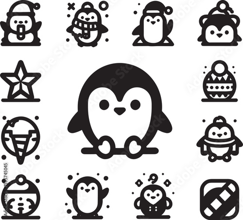 set of funny cartoon animals penguin