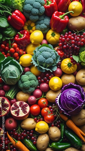 Fototapeta Naklejka Na Ścianę i Meble -  Abundant assortment of fresh colorful vegetables and fruits