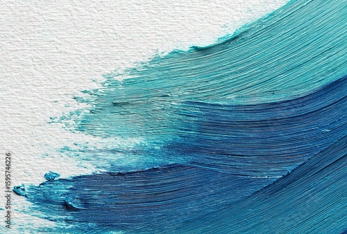 Abstract Teal and Blue Brush Stroke Texture on White Minimalist Background for Poster and Banner Decorative Templates
