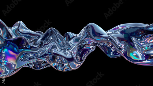 Abstract Iridescent Blue Liquid Flowing on Dark Background