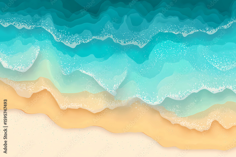 Obraz premium Seamless summer ocean waves and sandy beach border pattern set