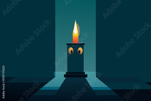 Ghost Figure Candles in Haunted Background Design