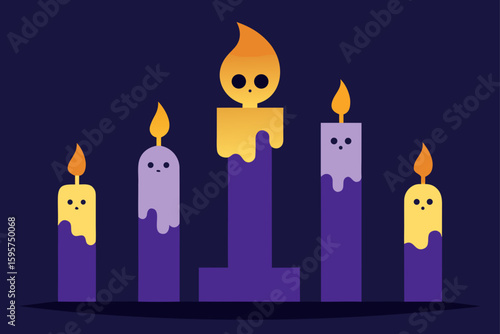 Halloween Candle with Bat Flame Design Illustration