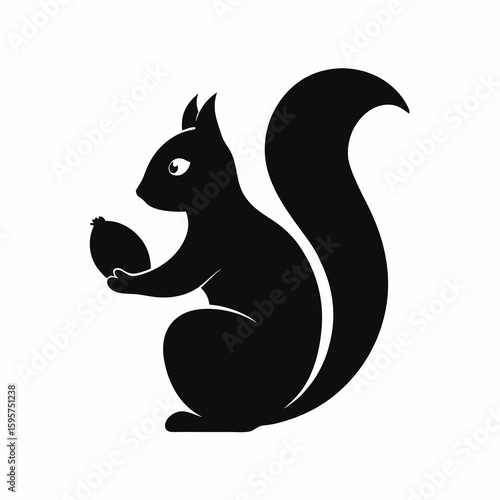Black squirrel holding nut silhouette animal