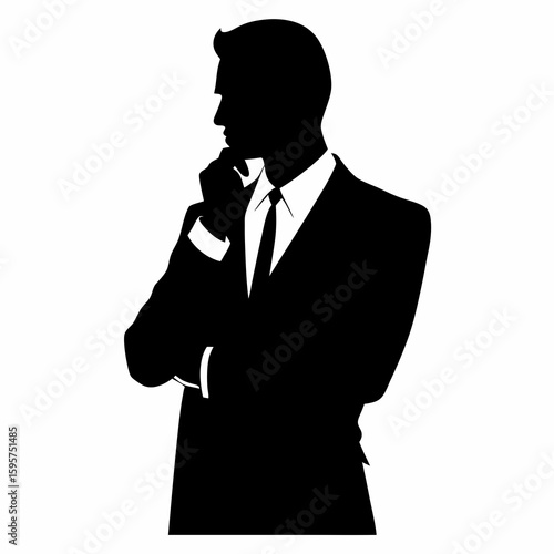 Thoughtful businessman silhouette suit white shirt