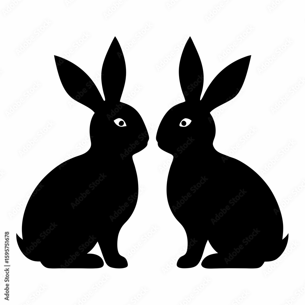 Obraz premium Two black rabbits facing each other silhouette
