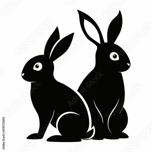 Black rabbits sitting side by side silhouettes animals