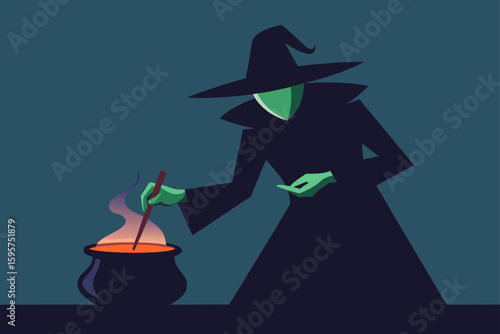 Glowing jack o lantern casting a witch silhouette
