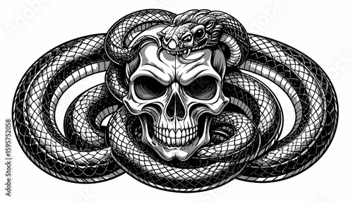 Intricate Skull and Snake Vector Illustration A Darkly Elegant Design for Graphic Projects