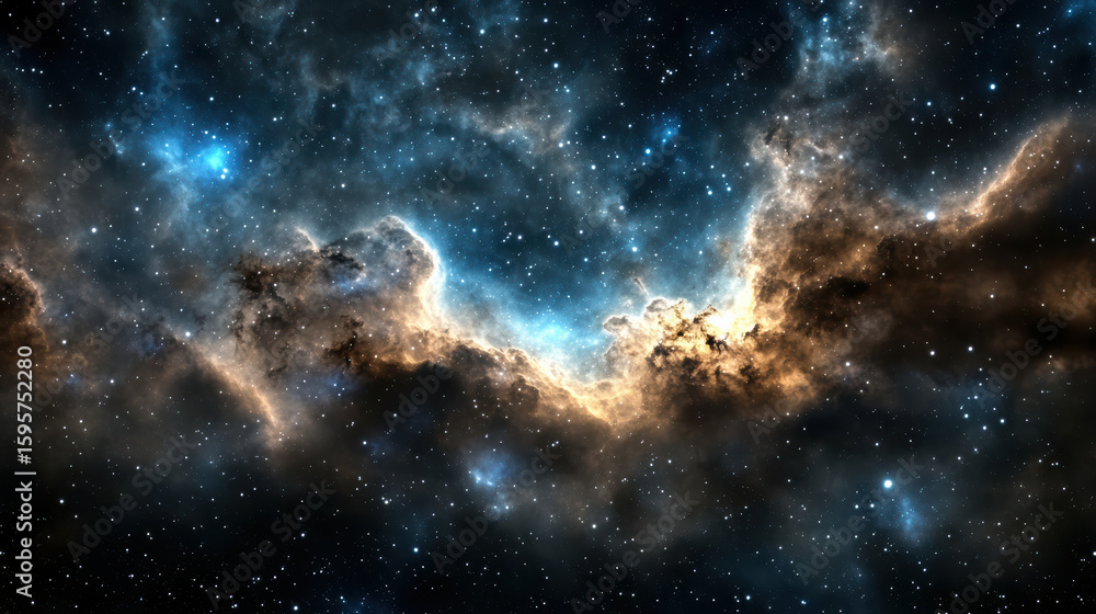 Fototapeta premium Vibrant cosmic clouds illuminated by starlight create stunning celestial scene